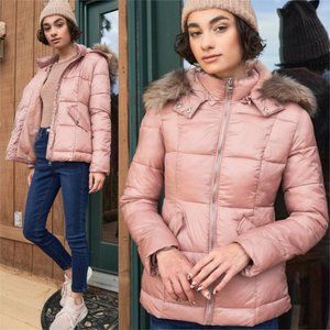 👋 SALE - Mauve Long Sleeve Faux Fur Hood Padded Water Resis